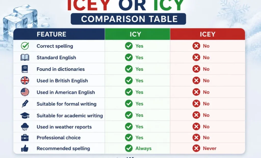 Icey or Icy Comparison Table